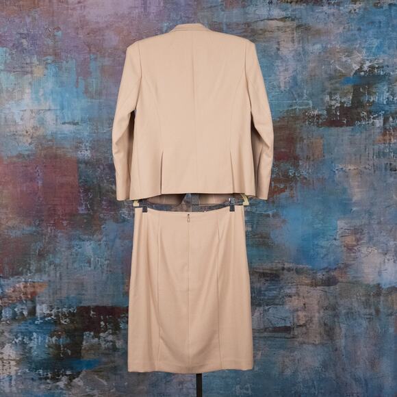 Talbots Classic Suit Set Blazer 8 PETITE Skirt 8 REG Tan Woven in Italy Career - Picture 4 of 11